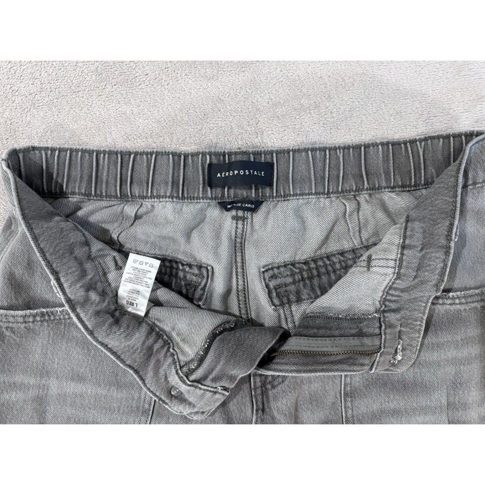Aeropostale Gray Denim Cargo Jeans Wide Leg Baggy Multi-Pocket Elastic Waist - Picture 2 of 9